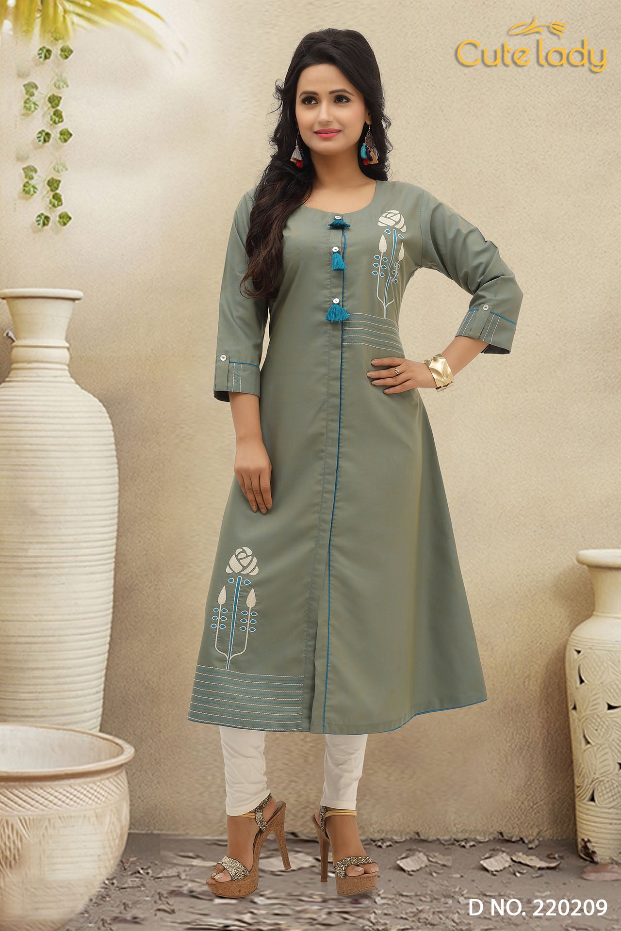 Cotton Kurties With Embroidery  D.no. 220209 (25% discount)