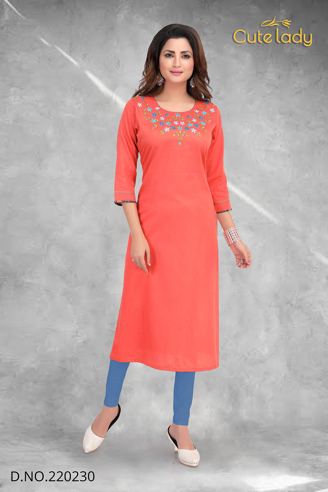 Cotton kurti with embroidery D.No.220230 (25% Discount)