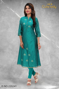 Chanderi kurti with embroidery D.No.220241 (25% Discount)