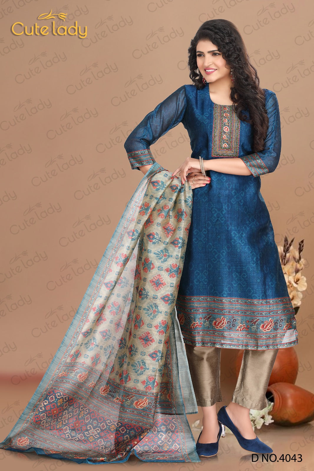 Chanderi  Embroidered Suit D.no. 4043