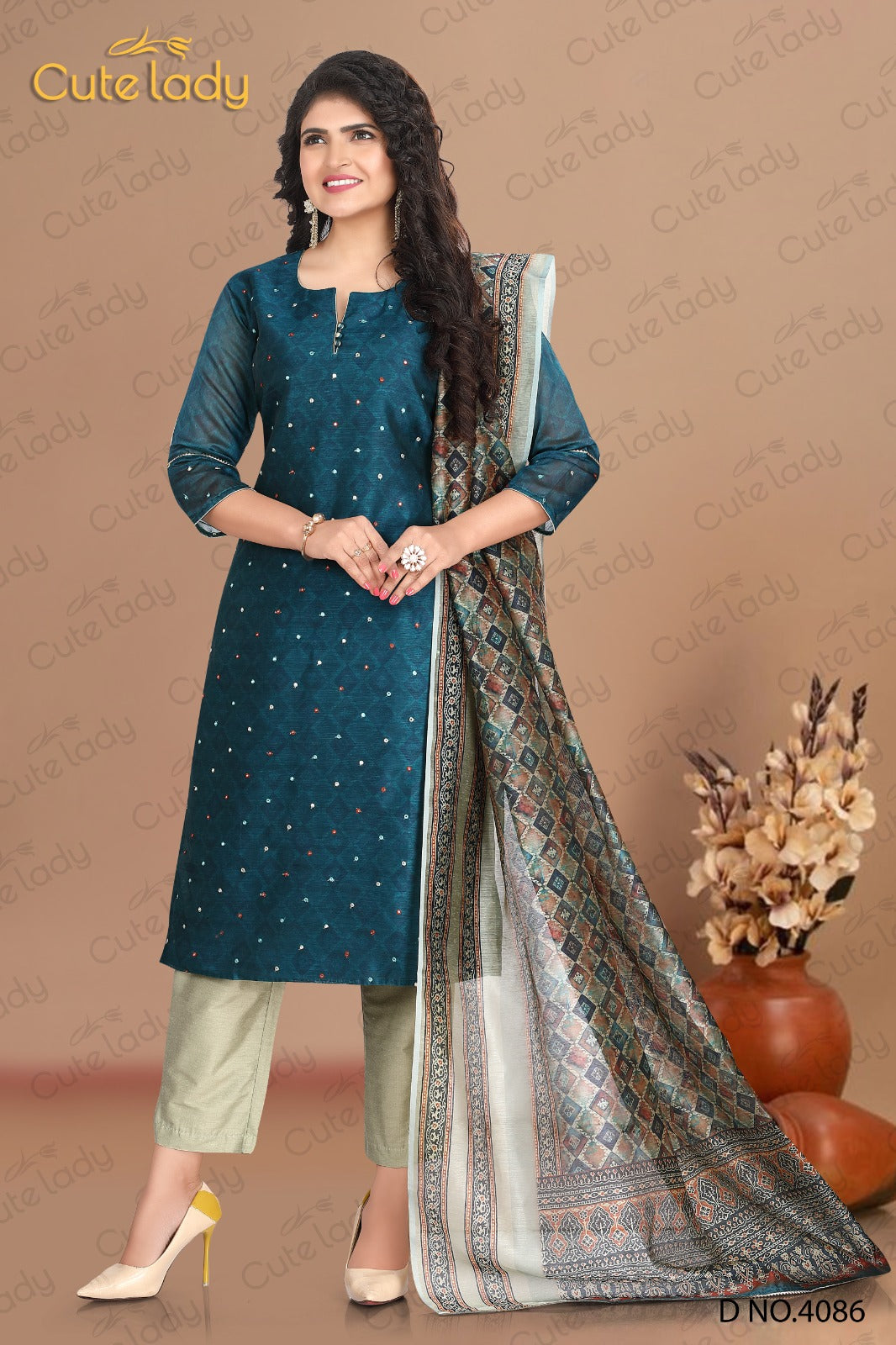 ChanderI Printed with Embroidery D.no. 4086
