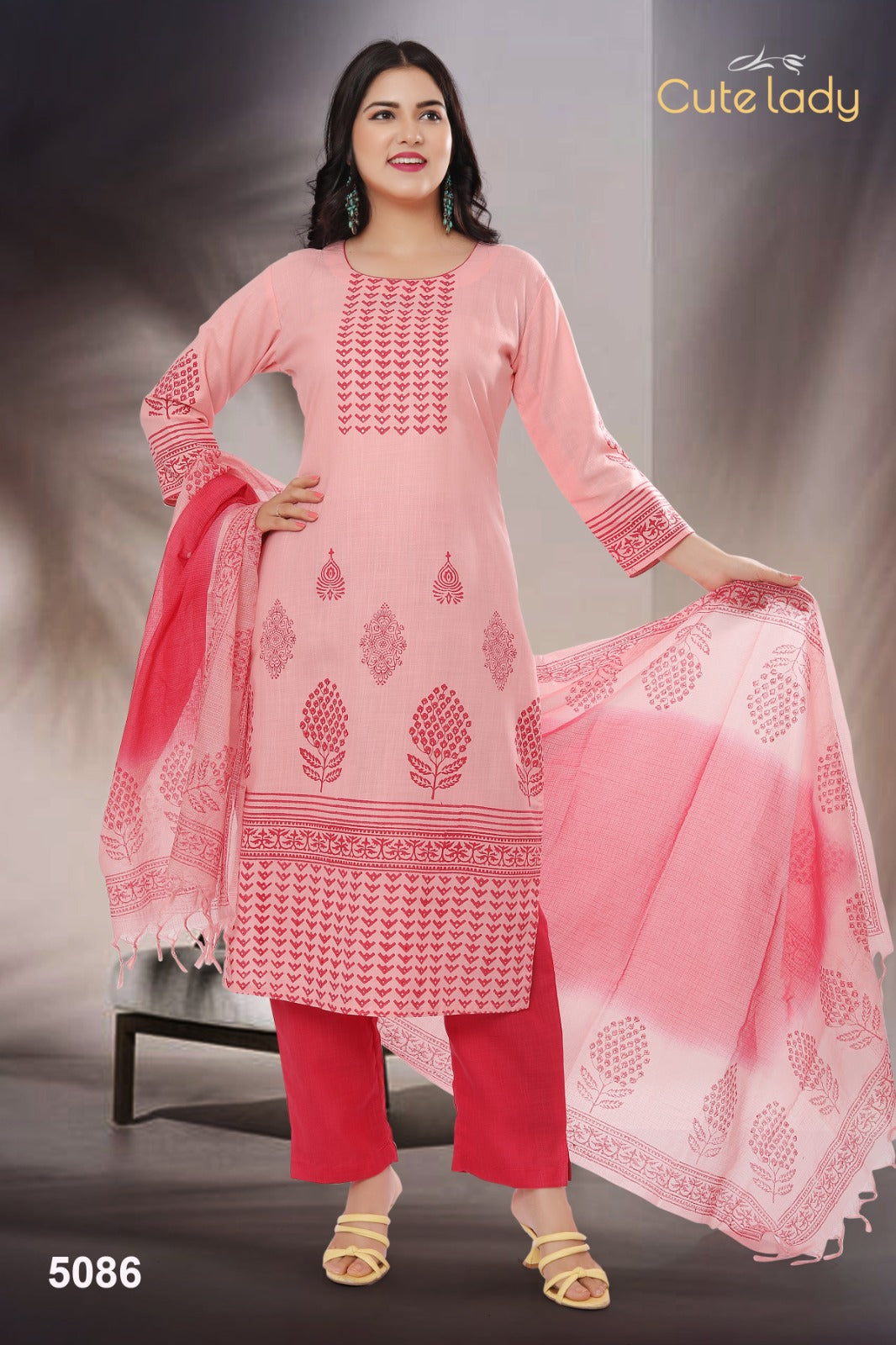 Cotton Slub Printed with Fine Embroidery D.no.5086