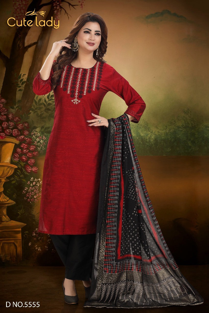 Chanderi  Embroidered Suit D.no.5555