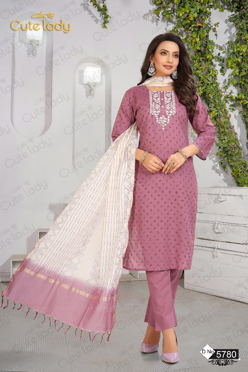 Embroidered Printed Suit - D.No.5780