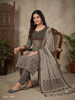 Load image into Gallery viewer, Blue &amp; Off-White Printed Cotton Kurta Set with Striped Trousers &amp; Chanderi Dupatta – D No. 5934
