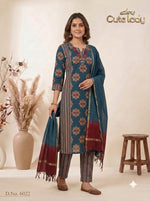 Load image into Gallery viewer, Cotton Kurta with Rust Geometric Print &amp; Striped Panels - 6022
