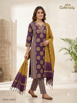 Load image into Gallery viewer, Cotton Kurta with Rust Geometric Print &amp; Striped Panels - 6022
