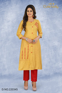 Mustard Kurta Pant Set Embroidery D.No.220345 [Discount -15%]