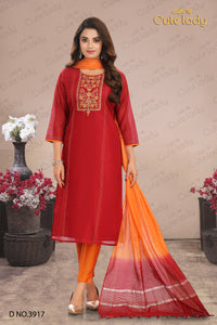 Chanderi Embroidered Suit D.no.3917