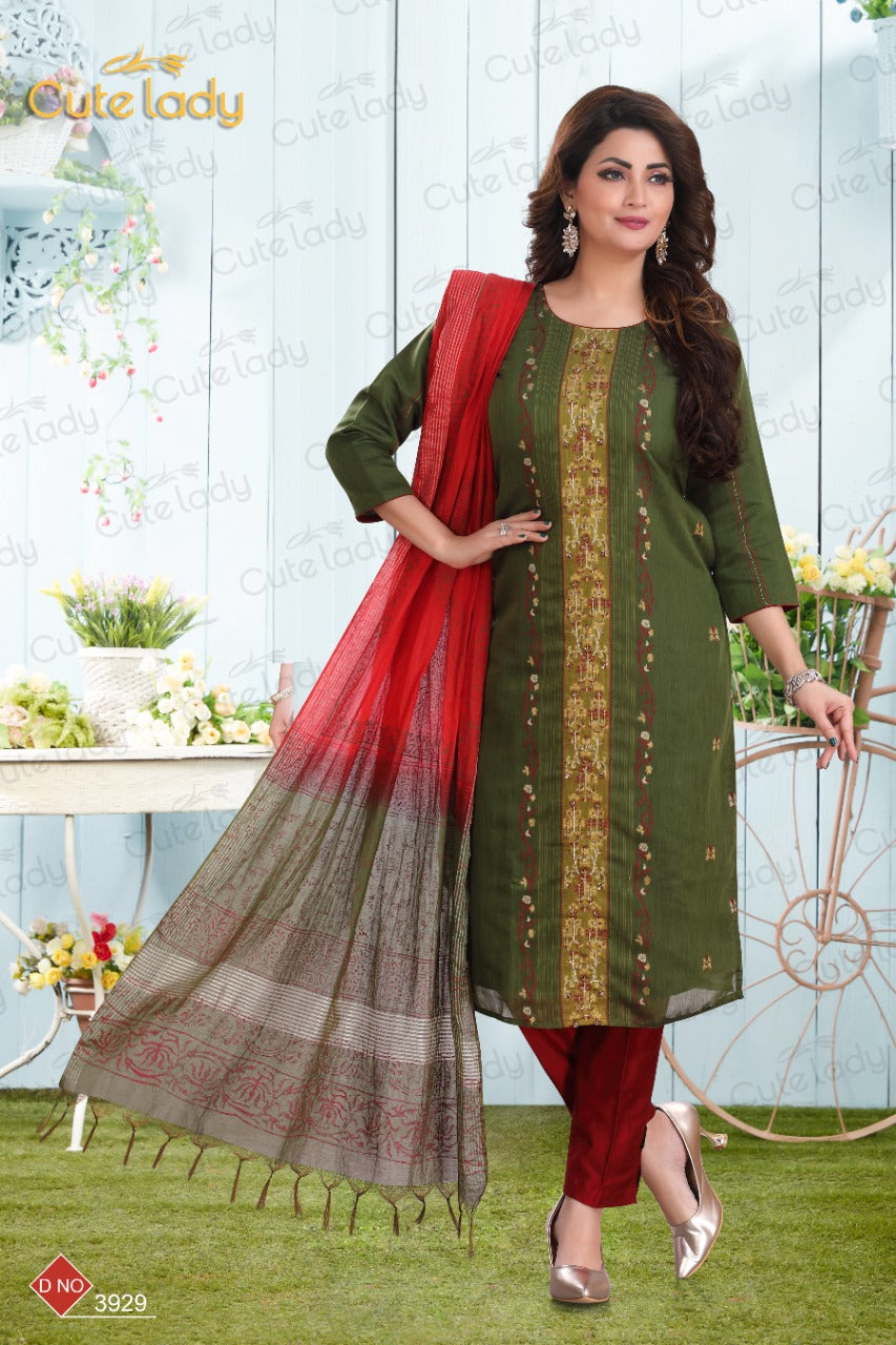 Chanderi Weaving Design Hand Embroidered Suit D.no.3929