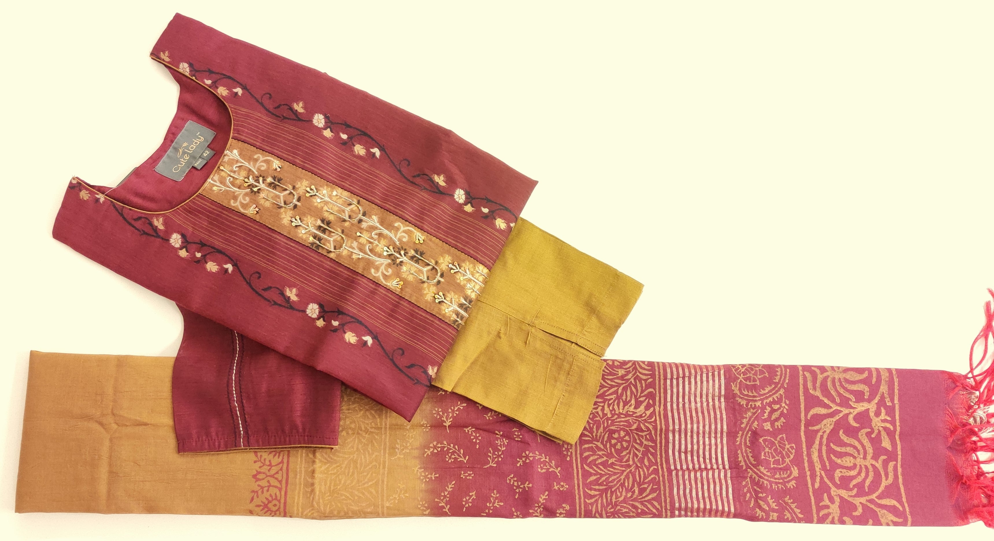 Chanderi Weaving Design Hand Embroidered Suit D.no.3929